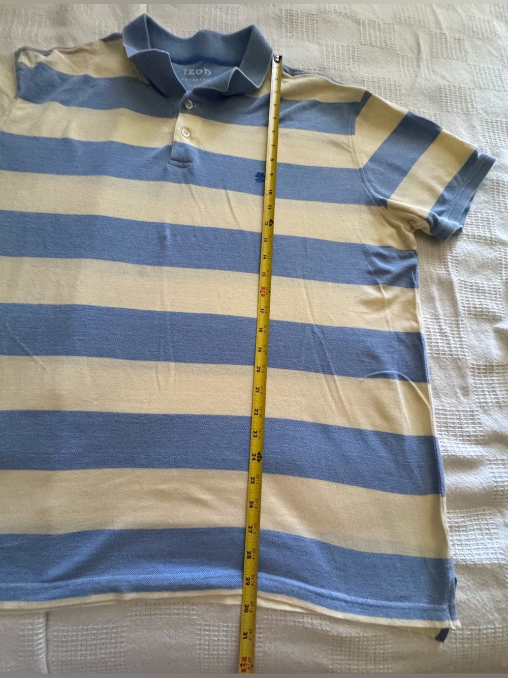 Izod Men’s Light Blue and Yellow Horizontal Stripe Polo - Picture 6 of 8